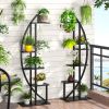 Set of 2 - Symmetrical Modern Black Metal Wood 10-Shelf Plant Stand