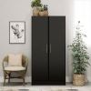 Black Freestanding Bedroom Cabinet Armoire Wardrobe Closet with Hanging Rail