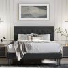 Full size Black Linen Upholstered Platform Bed with Button-Tufted Headboard