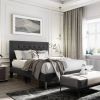 Queen Black Linen Upholstered Platform Bed Frame with Button-Tufted Headboard
