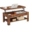 Modern Lift Top Coffee Table with Storage Shelf in Brown Wood Finish