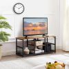 Industrial Modern Metal Wood TV Stand with Media Storage Shelf