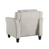 Cream Microfiber Upholstered Chair Armchair with Button Tufted Back Cushion