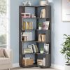 Multifunctional 6 Shelf Corner L-Shaped Bookcase in Dark Grey Wood Finish