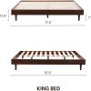 King size Mid-Century Modern Platform Bed Frame in Dark Brown Wood Finish