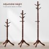 Adjustable Height Solid Wood Coat Rack with 10 Hooks in Dark Brown Finish