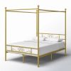 Full size French Country Four Poster Metal Canopy Bed in Gold Finish