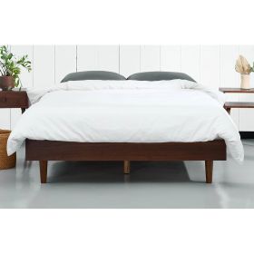 Full size Mid-Century Modern Platform Bed Frame in Dark Brown Wood Finish