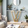 Modern Industrial Console Table with Faux White Marble Top and Gold Frame
