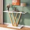 Modern Industrial Console Table with Faux White Marble Top and Gold Frame