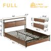 Full size Platform Bed with Headboard and Storage Drawers in Brown Wood Finish