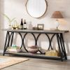 Industrial 70-inch Grey Wood Top Sofa Table with Heavy Duty Black Metal Frame