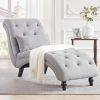 Grey Linen Upholstered Armless Chaise Lounge Chair with Pillow