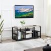Industrial Modern Black Metal Grey Wood TV Stand with Media Storage Shelf
