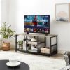 Industrial Modern Black Metal Grey Wood TV Stand with Media Storage Shelf