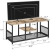 Industrial Modern Black Metal Grey Wood TV Stand with Media Storage Shelf