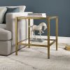 Square Side Table Gold Antique Brass Metal Glass Top Bottom Shelf Sofa Table