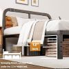 King Heavy Duty Black Metal Bed Frame with Solid Wood Panel Headboard