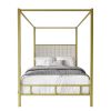 King size Gold Metal Canopy Bed with Upholstered Button-Tufted Headboard