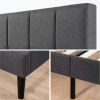 King size Grey Upholstered Platform Bed Frame with Padded Headboard