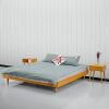 King size Mid-Century Modern Platform Bed Frame in Light Wood Finish