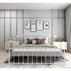 King White Metal Platform Bed Frame with Rounded Corners Headboard Footboard