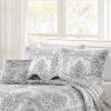 King size White Damask Embroidered 4 Piece Oversized Bedspread Set
