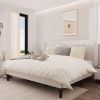 King size White Velvet Upholstered Platform Bed Frame with Wingback Headboard