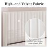 King size White Velvet Upholstered Platform Bed Frame with Wingback Headboard