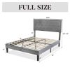 Full size Grey Linen Upholstered Platform Bed Frame with Button-Tufted Headboard