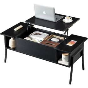 Modern Lift-Top Coffee Table Laptop Desk with Storage Shelf in Black Wood Finish