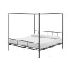 King size Dark Grey Metal Canopy Bed Frame with Headboard and Footboard