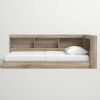 Twin size Natural Wood Corner Storage Bed with Bookcase Headboard and USB Ports