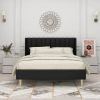 Queen size Mid-Century Black Linen Platform Bed Frame with Upholstered Headboard
