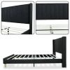 Queen size Mid-Century Black Linen Platform Bed Frame with Upholstered Headboard