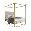 Queen size Gold Metal Canopy Bed with Upholstered Button-Tufted Headboard