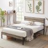 Queen Industrial Farmhouse Rustic Wood Metal Platform Bed Frame with Headboard