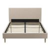 Queen Mid-Century Ivory Cream Velvet Upholstered Platform Bed with Headboard