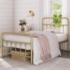 Twin Vintage Antique Gold Metal Platform Bed with Headboard and Footboard