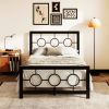Twin Black Metal Platform Bed Frame with Circle Medallion Headboard Footboard