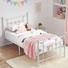 Twin Victorian Style White Metal Platform Bed Frame with Headboard Footboard