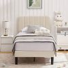 Twin size Beige Upholstered Platform Bed Frame with Headboard