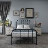 Twin Black Metal Bed Frame with Slatted Rounded Corners Headboard and Footboard