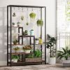 Modern Industrial Heavy Duty Metal Wood Plant Stand with 10 Hanging Hooks
