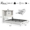 Full White Farmhouse Platform Bed with Bookcase Headboard and Storage Drawers