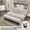Queen White Farmhouse Platform Bed with Bookcase Headboard and Storage Drawers