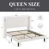 Queen size White Velvet Upholstered Platform Bed Frame with Wingback Headboard