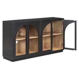 TREXM 4-Door Large Storage Sideboard Buffet Cabinet with Glass Doors, Arched Cabinet with Adjustable Shelves for Kitchen