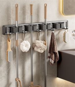 Adjustable Broom Holder Storage Wall Mount Tool Bar with 4 Clips And 5 Hooks Aluminum Alloy