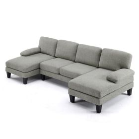 U-Shaped Convertible Sectional Sofa with 2 Short Chaise Lounges, 4-Seater Modular Chenille Fabric Couch with Plastic Legs